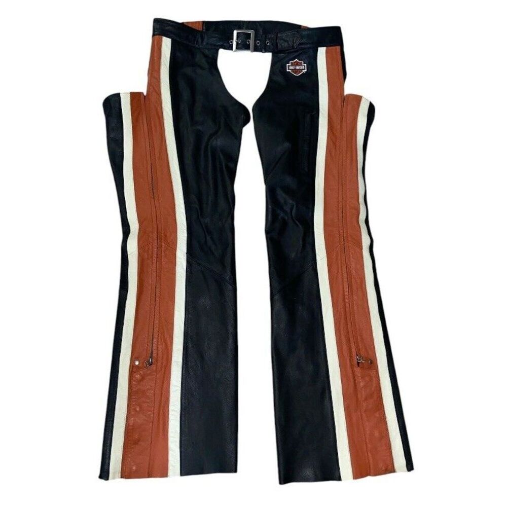 Harley Davidson Leather Chaps Size 1W 18-20 Womens Black Orange White 98146-09VW